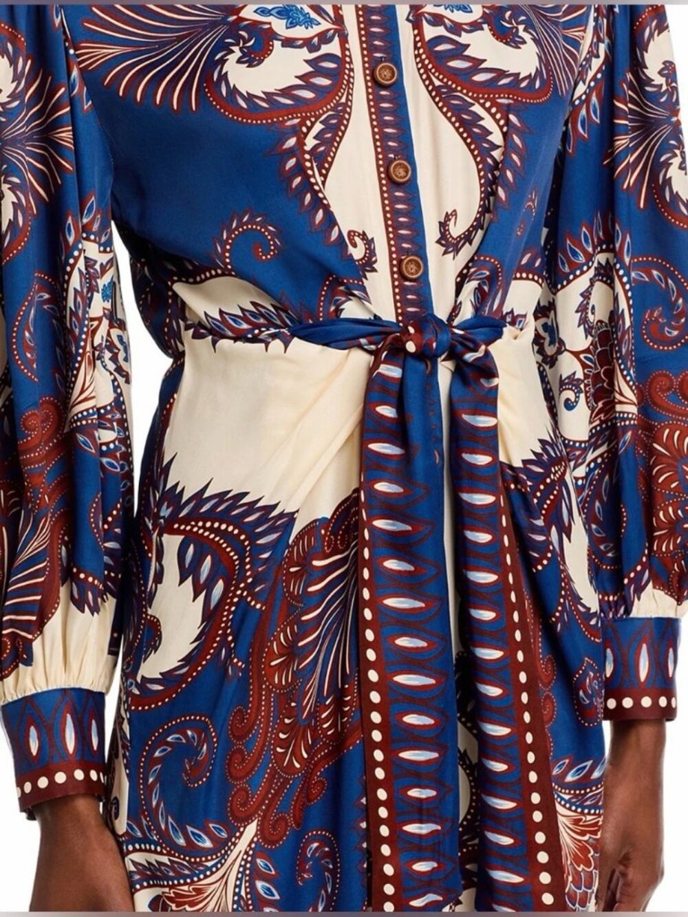 FARM RIO arabesque scarf midi dress in blue - Picture 5 of 9